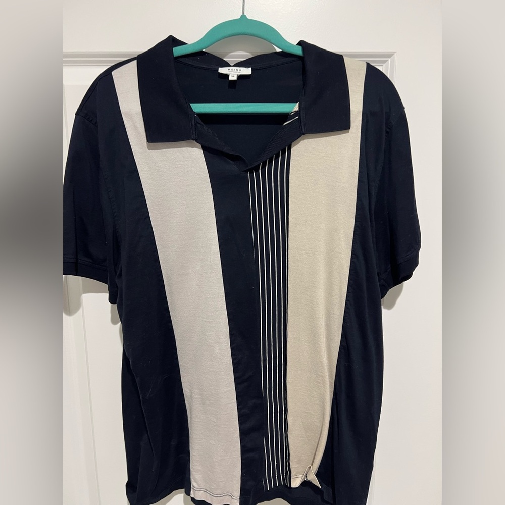 Reiss Blue and Cream Striped Polo Shirt